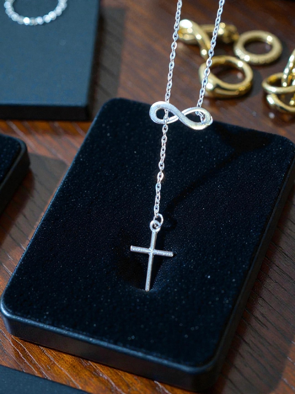 Silver Infinity Cross Lariat Drop Necklace Faith Jewelry